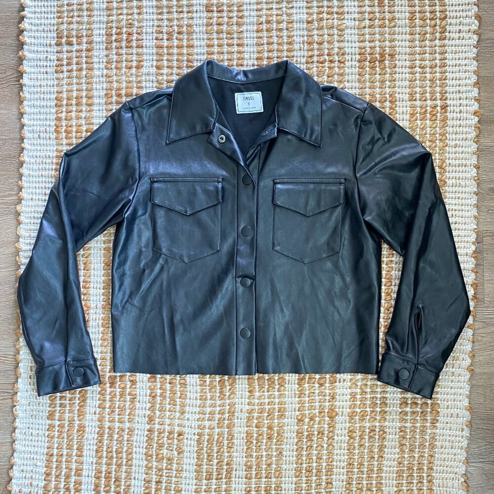 Nordstrom Tinsel Faux Leather Army Jacket – Black – Size Small